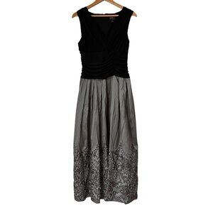 Ignite Evenings Black and Gray Embroidered Midi Dress, 14P